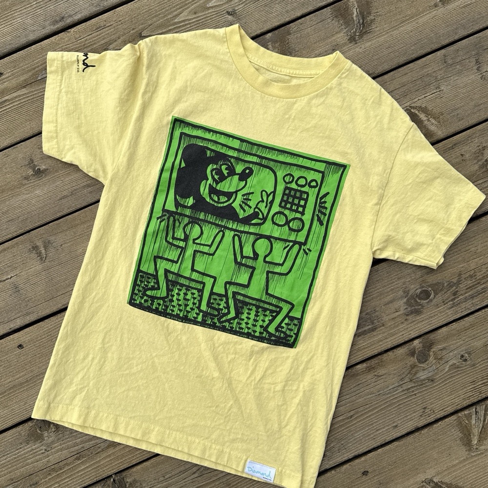 Keith Haring Mickey Mouse Diamond Supply Co T Shirt Yellow Medium Disney